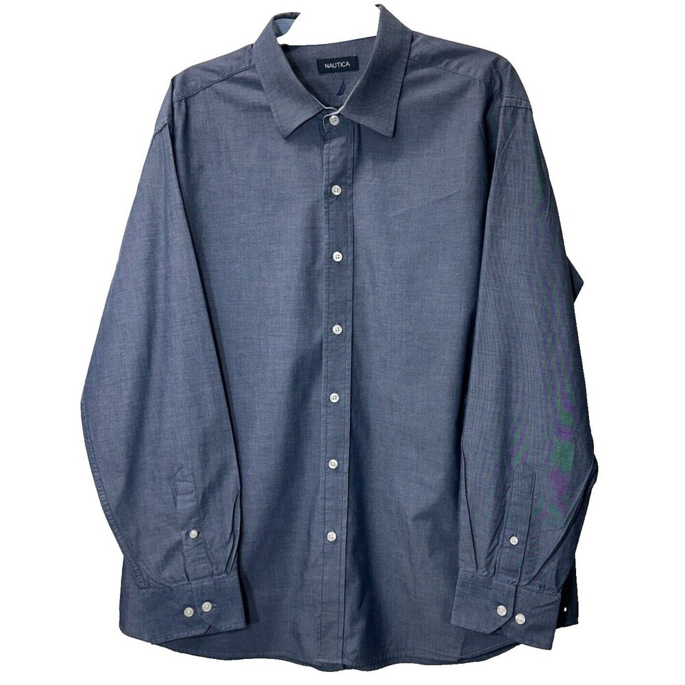 Nautica Shirt Men's Size XL17.5 34/35 Blue Button Up/Down Cotton Long Sleeved